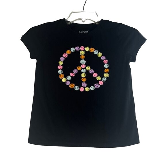 Cat & Jack Tshirt Smiley Peace Sign Girls Medium Black Hippie - Picture 1 of 8
